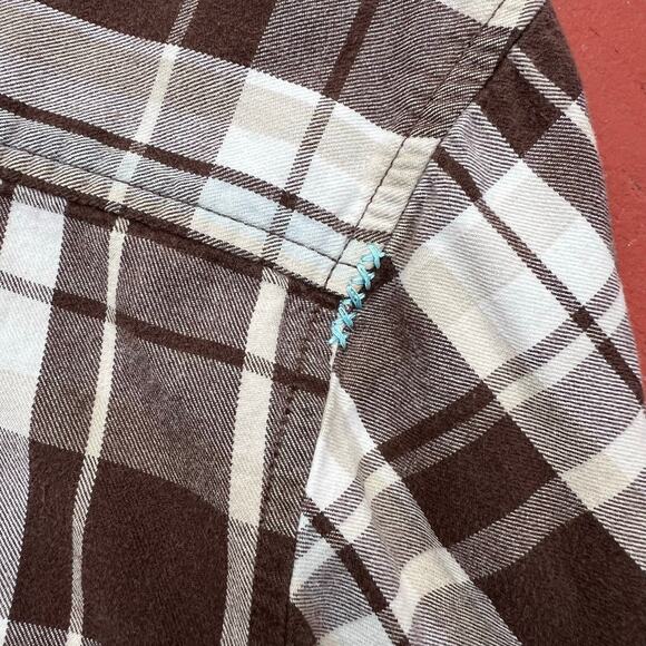 Vintage Y2K Quiksilver Flannel Plaid Button Up Shirt Skater Surf Brown Blue Tan - Picture 7 of 9